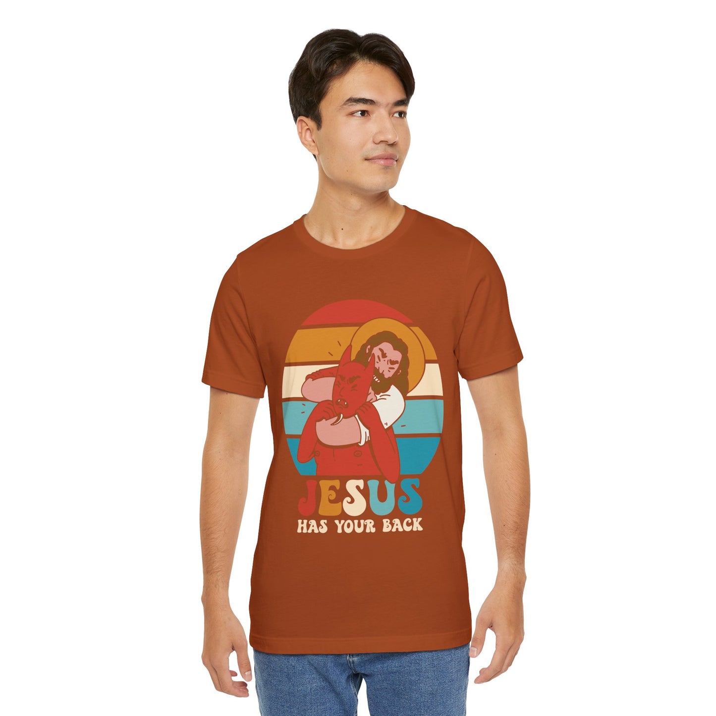 Hey Devil Jesus Has Your Back T-Shirt, Funny Christian Retro Halloween Tee