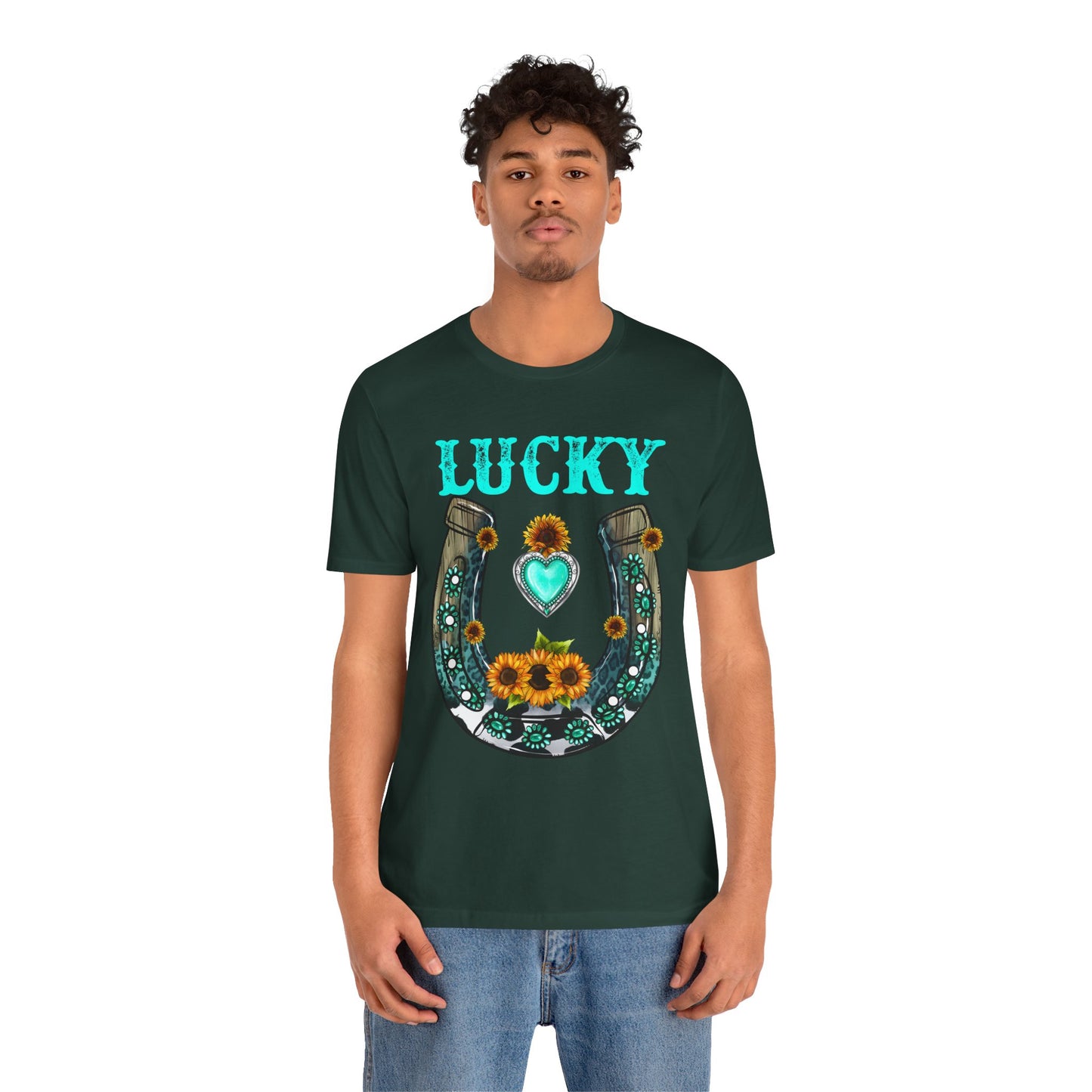 Horse Shoe Lucky Shirt – Western Turquoise Gemstone Texas Sunflowers Tee