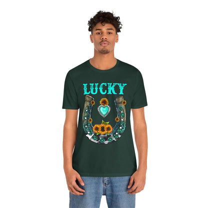 Horse Shoe Lucky Shirt – Western Turquoise Gemstone Texas Sunflowers Tee