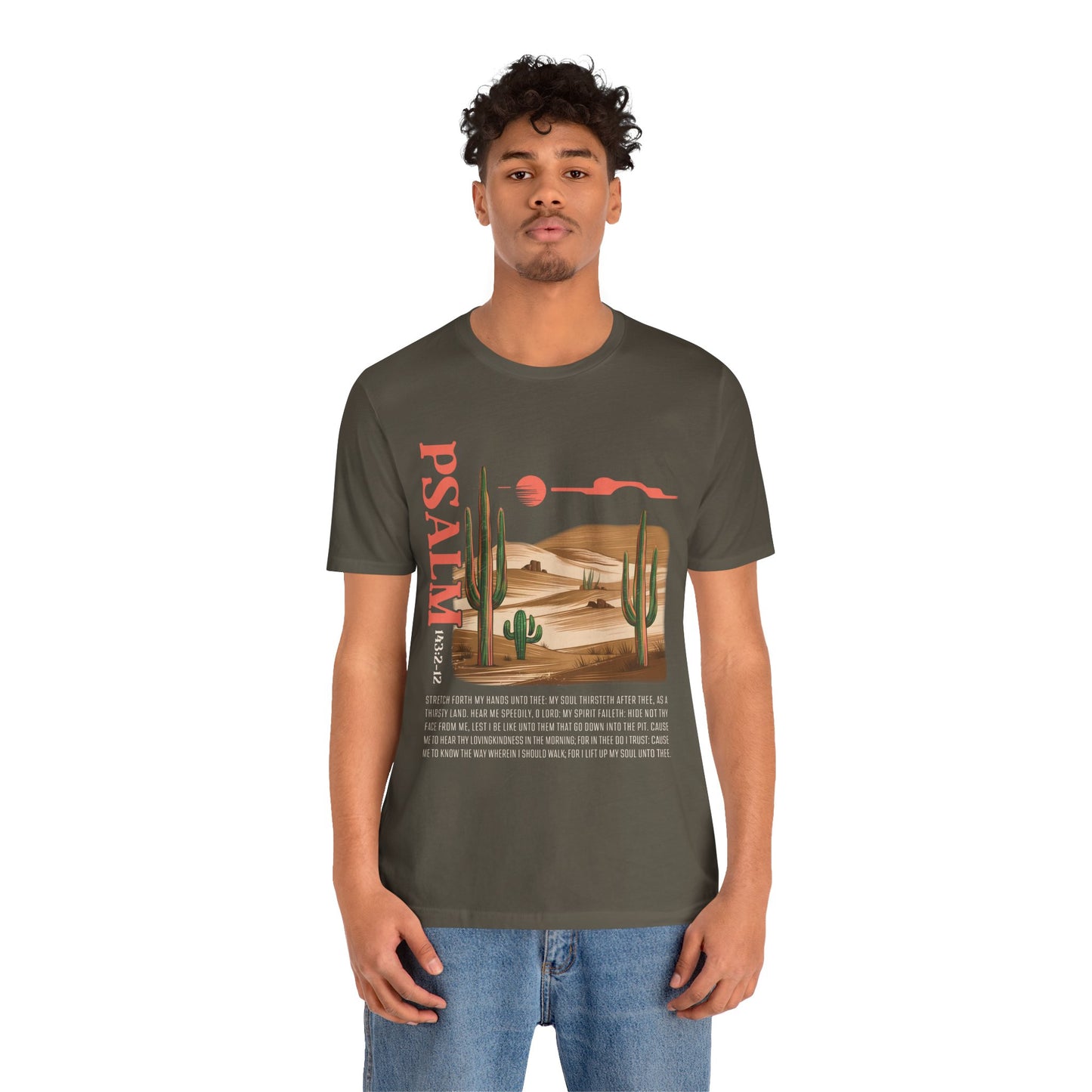 Psalm 143:2–12 Boho Retro Western Christian Howdy Jesus T-Shirt, Desert-Inspired Scripture Tee