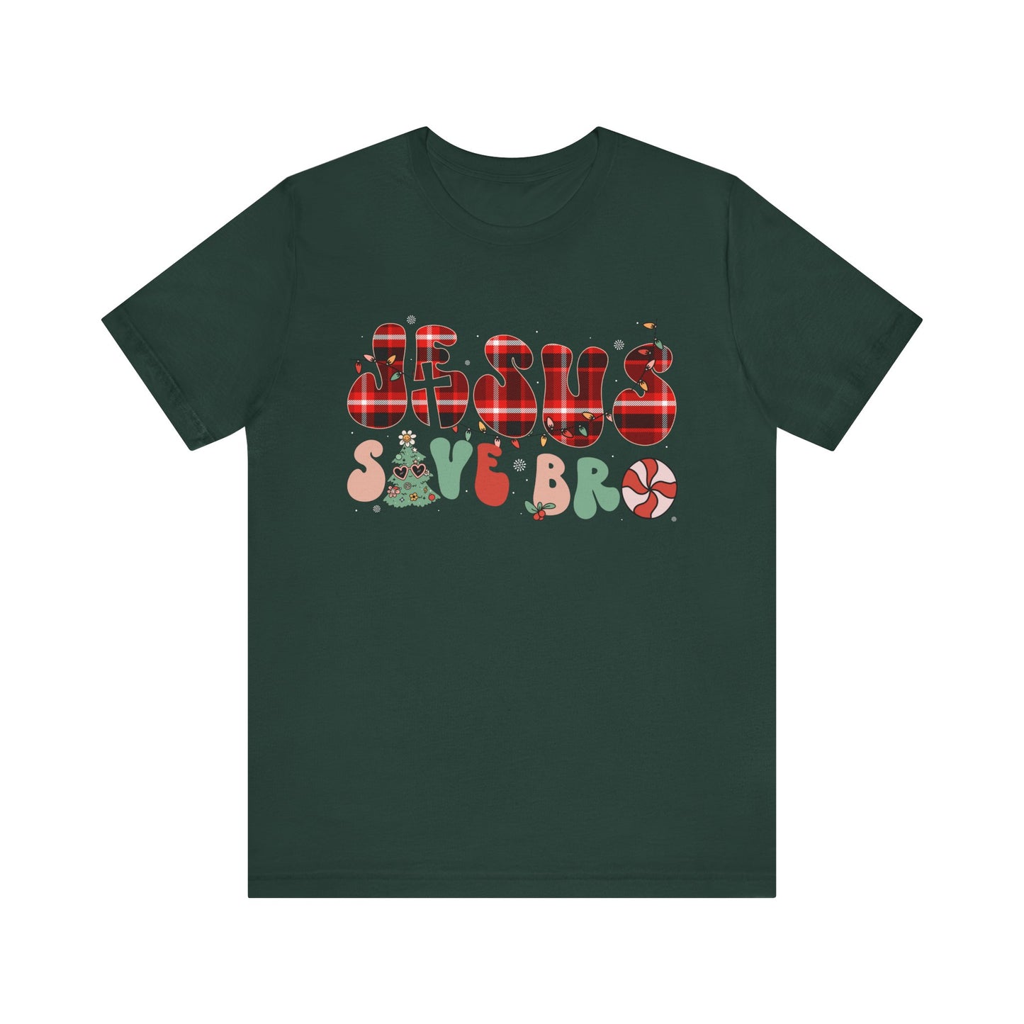 Groovy Jesus Saves Bro Shirt – Retro Red Plaid Christian Christmas Tee