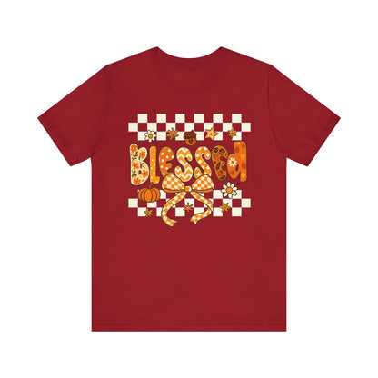 Blessed Checkerboard Pumpkin Shirt – Christian Thankful Fall Thanksgiving Tee