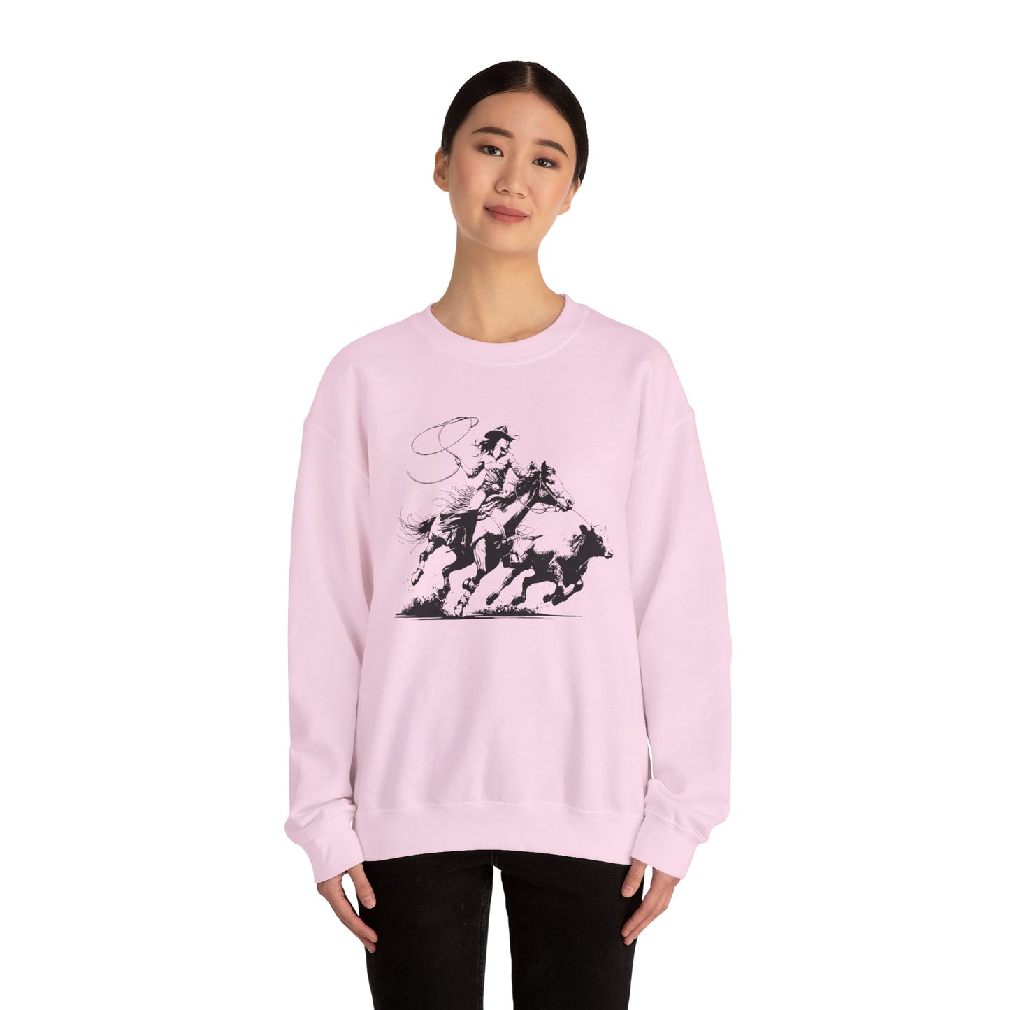 Cowgirl Roping Calf Sweatshirt – Western Horse Rodeo Racing Farm Pullover