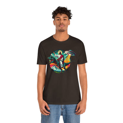 Jesus Riding Dinosaur Shirt – UFO Alien Cross Retro Christian God Tee