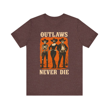 Outlaws Never Die Shirt – Gothic Western Skeleton Cowboy Halloween Tee