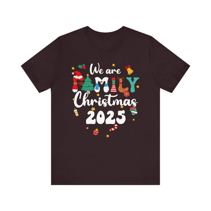 We Are Family Christmas 2025 Shirt – Groovy Snowman & Xmas Tree Matching Tee
