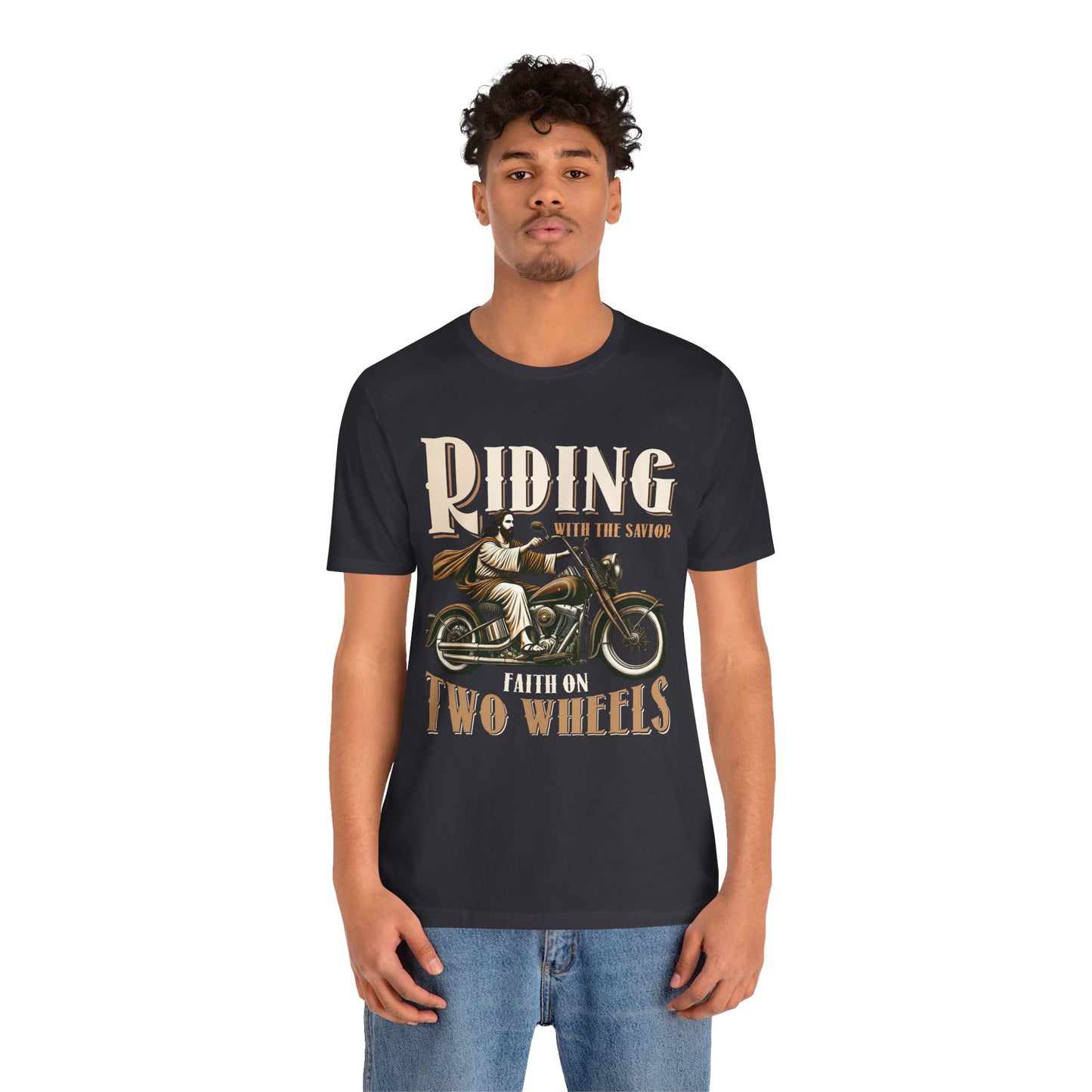 Riding With the Savior Shirt – Christian Biker Motorcycle Faith Graphic Tee