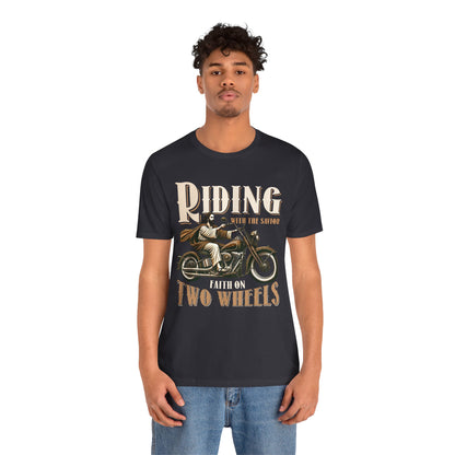 Riding With the Savior Shirt – Christian Biker Motorcycle Faith Graphic Tee