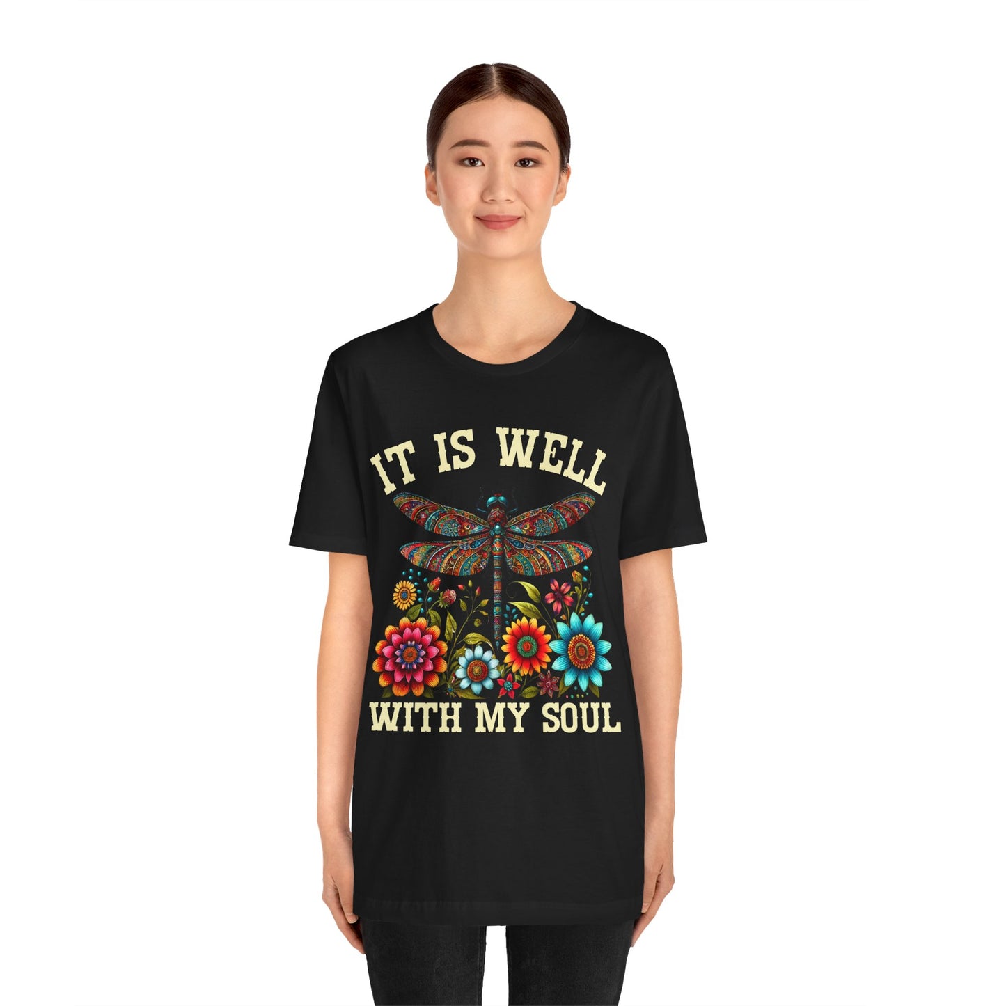 It Is Well With My Soul Shirt – Boho Dragonfly Floral Christian Hymn Faith Tee
