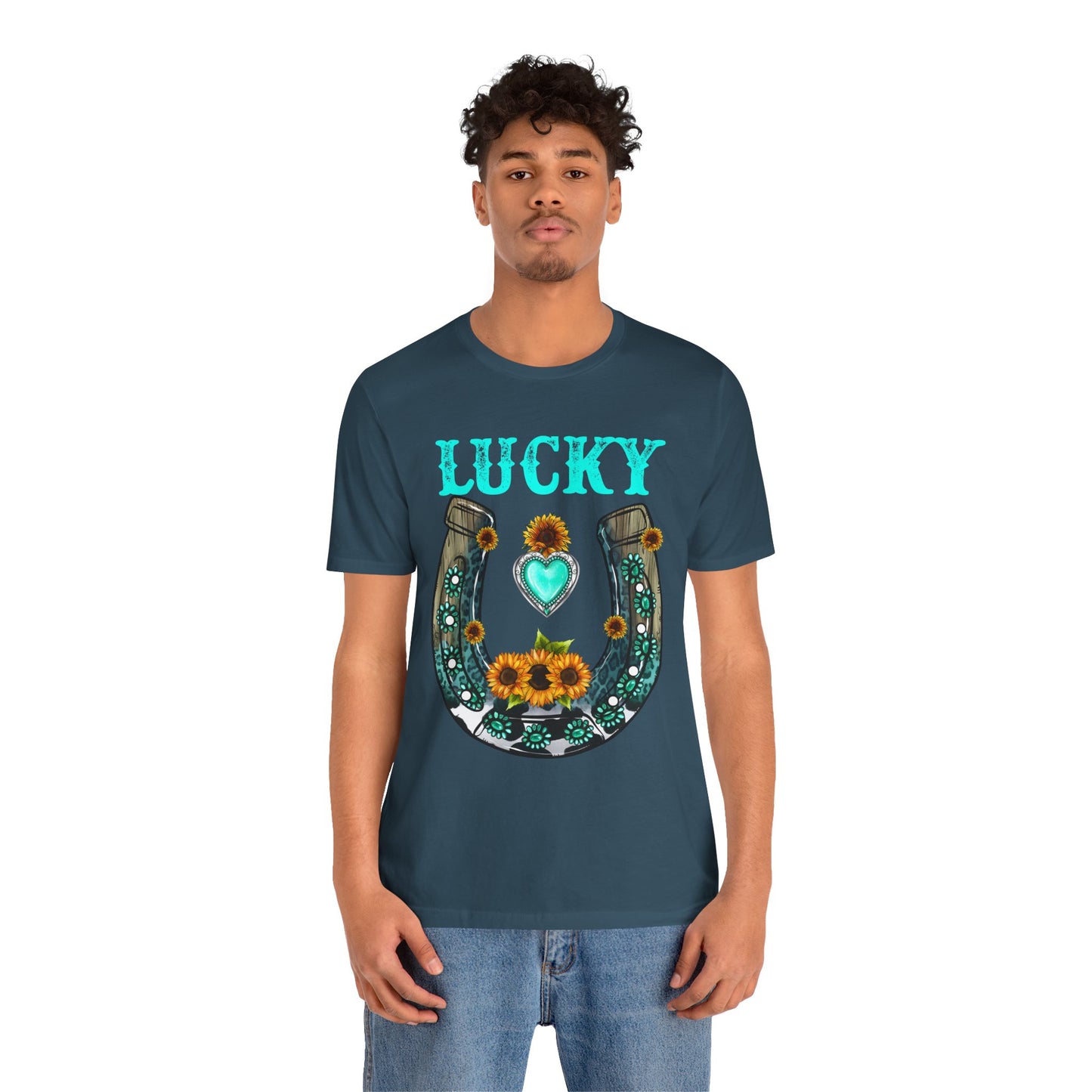 Horse Shoe Lucky Shirt – Western Turquoise Gemstone Texas Sunflowers Tee