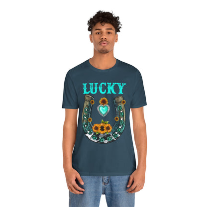 Horse Shoe Lucky Shirt – Western Turquoise Gemstone Texas Sunflowers Tee