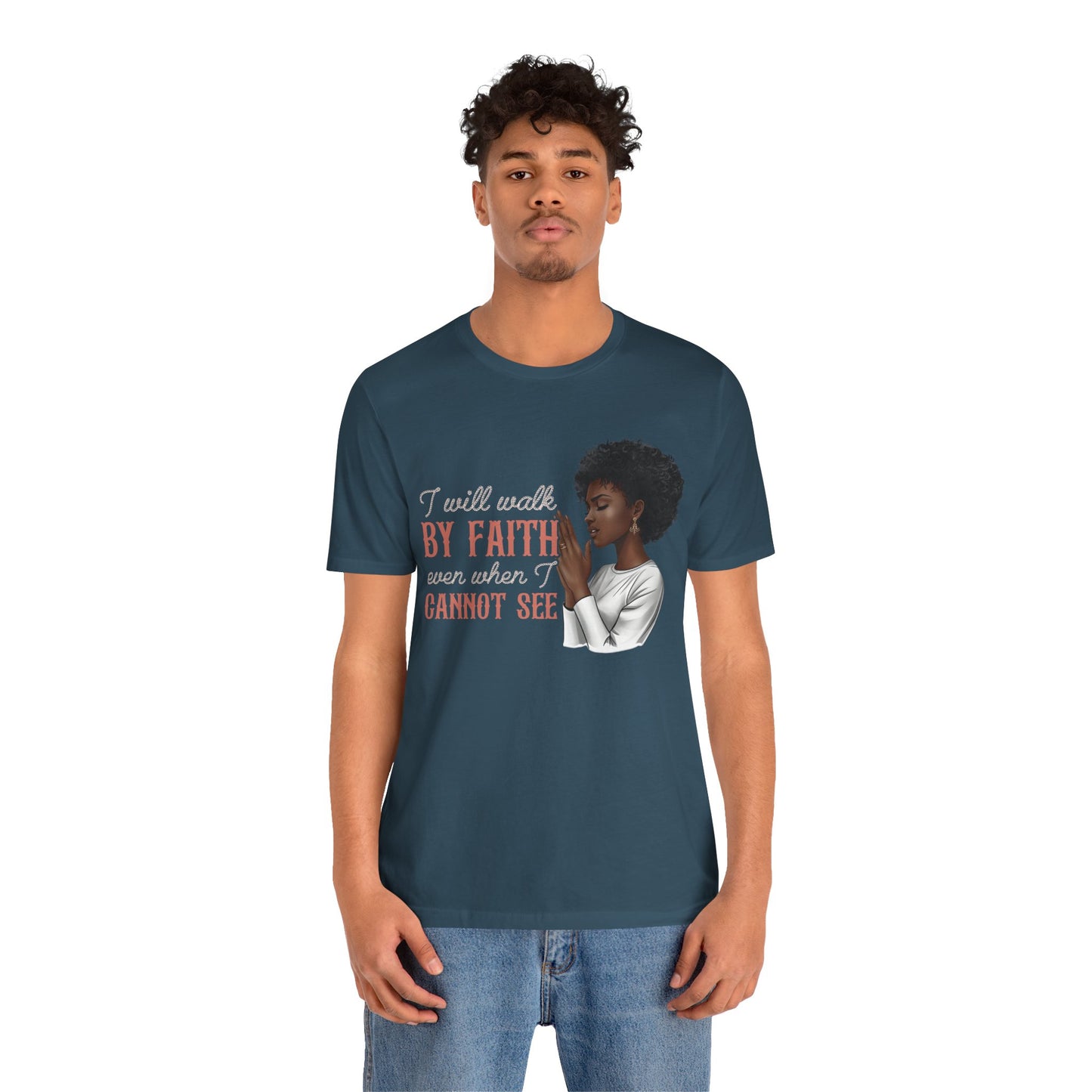 I Will Walk by Faith Shirt – Black Woman Praying Christian Bible Verse Tee