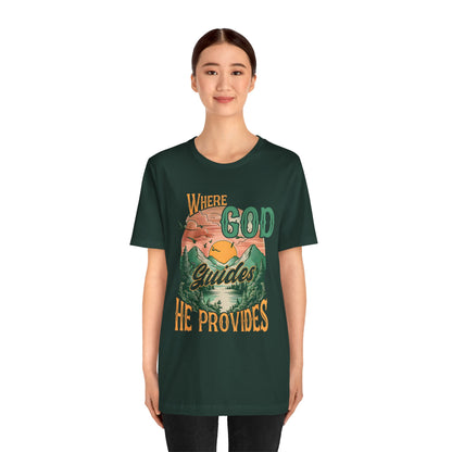 Where God Guides He Provides Shirt – Mountain Sunset Retro Christian Tee