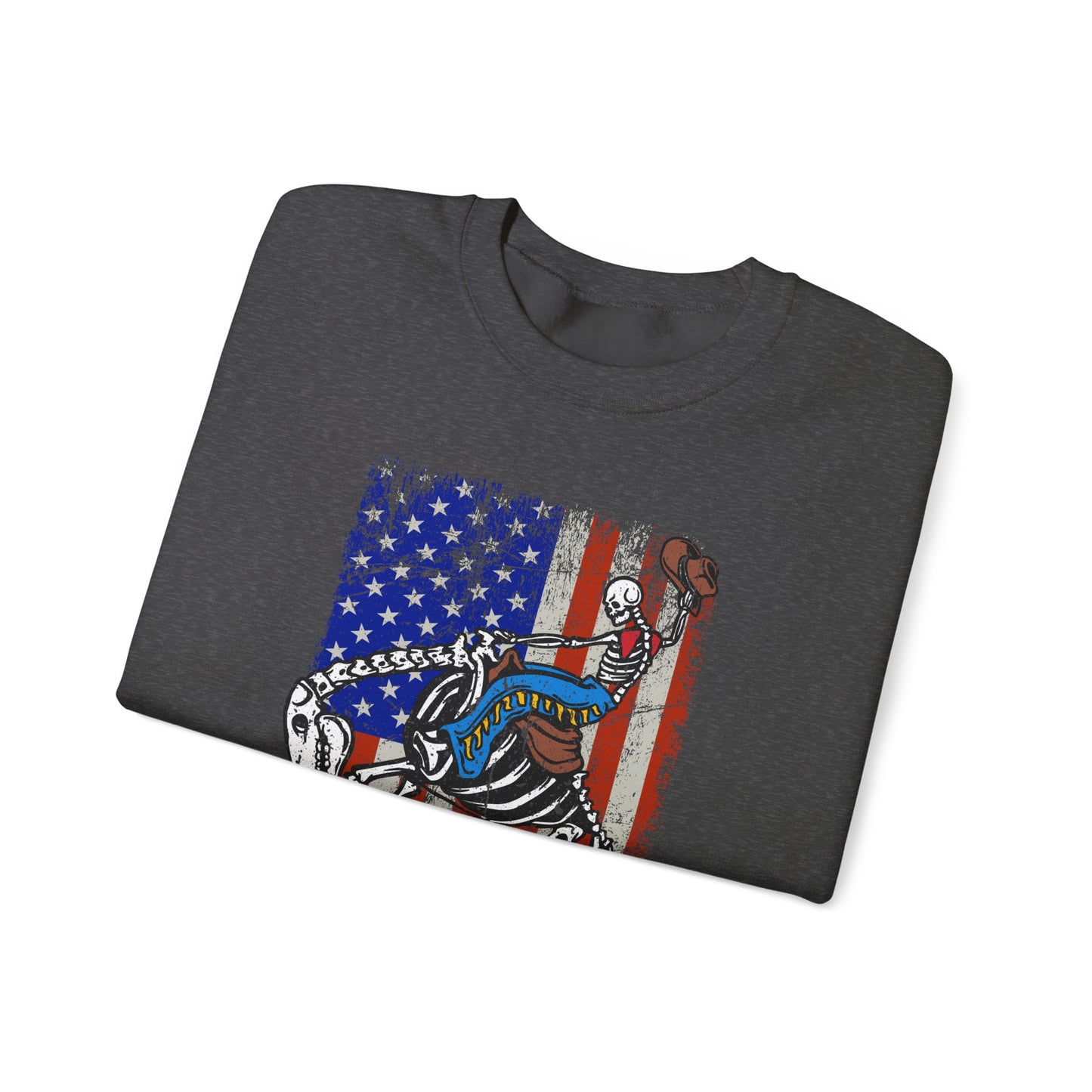 US Flag Skeleton Cowboy Sweatshirt – Western Horse Rodeo Country Pullover