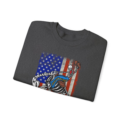 US Flag Skeleton Cowboy Sweatshirt – Western Horse Rodeo Country Pullover