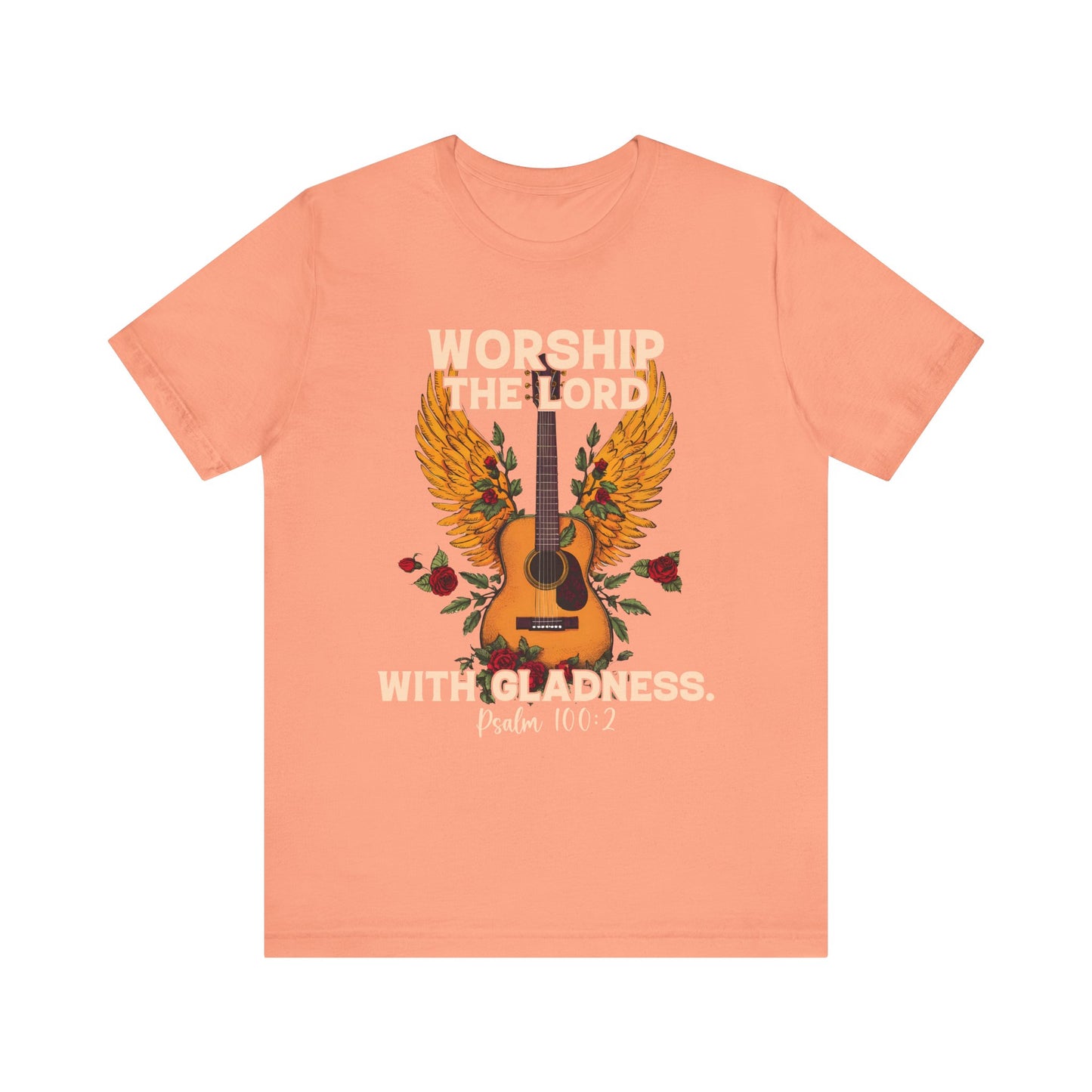 Retro Worship the Lord with Gladness Shirt – Psalm 100:2 Guitar Christian Tee