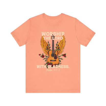 Retro Worship the Lord with Gladness Shirt – Psalm 100:2 Guitar Christian Tee