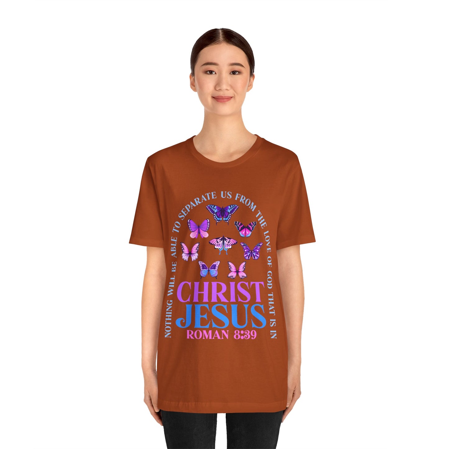 The Love of God in Christ Jesus Shirt – Boho Butterfly Romans 8:39 Faith Tee