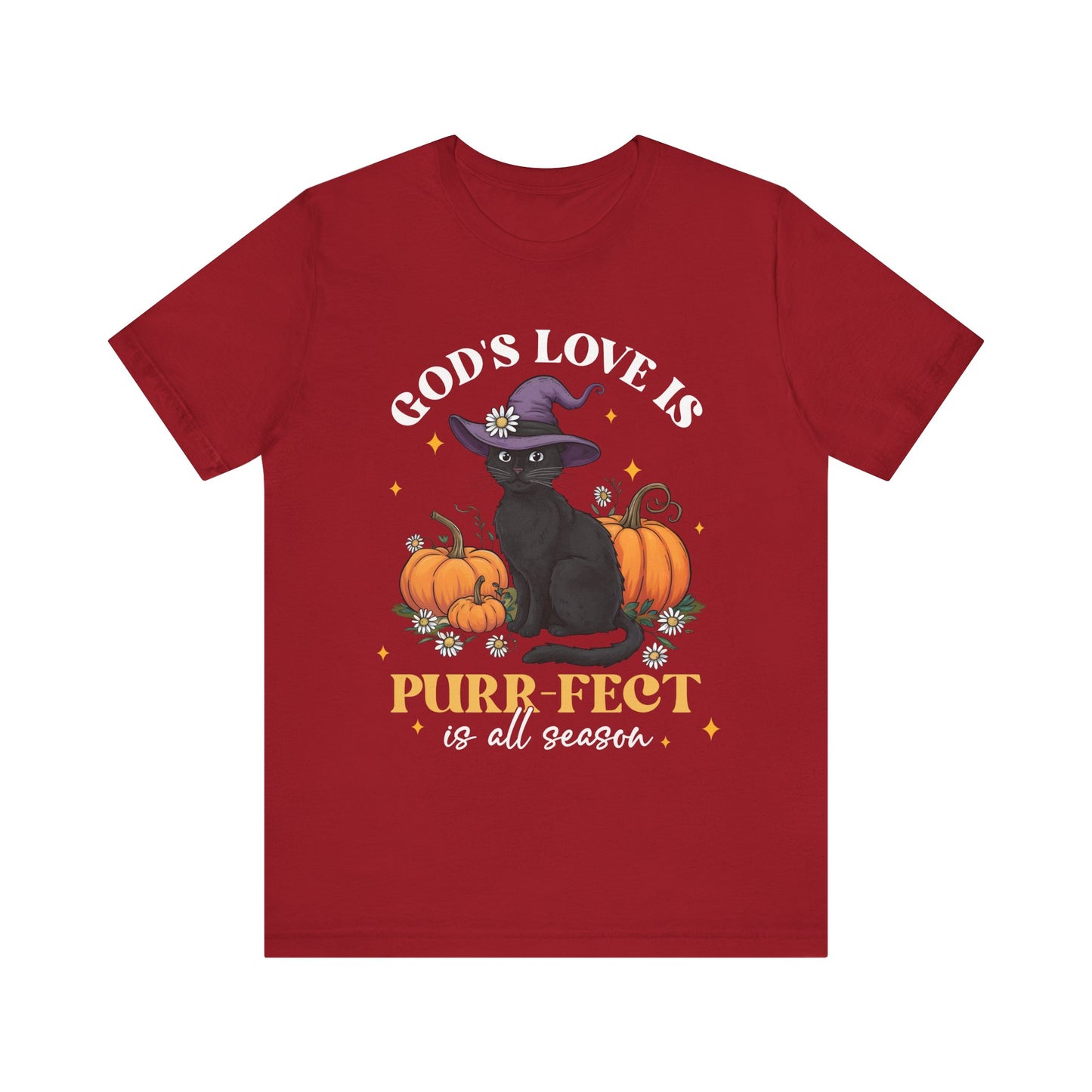 God’s Love Is Purr-fect Shirt – Cute Christian Black Cat Pumpkin Fall Faith Tee
