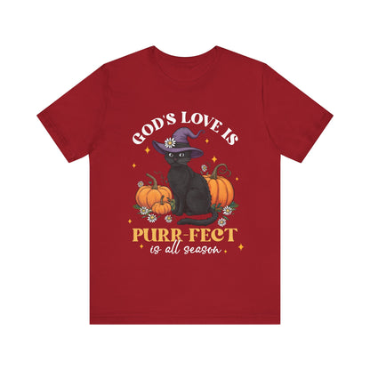 God’s Love Is Purr-fect Shirt – Cute Christian Black Cat Pumpkin Fall Faith Tee