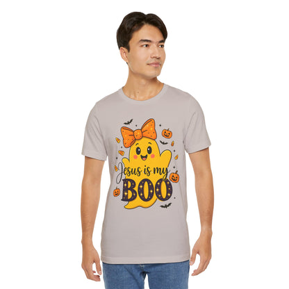 Jesus Is My Boo Shirt – Cute Christian Ghost with Bow Halloween Faith Tee