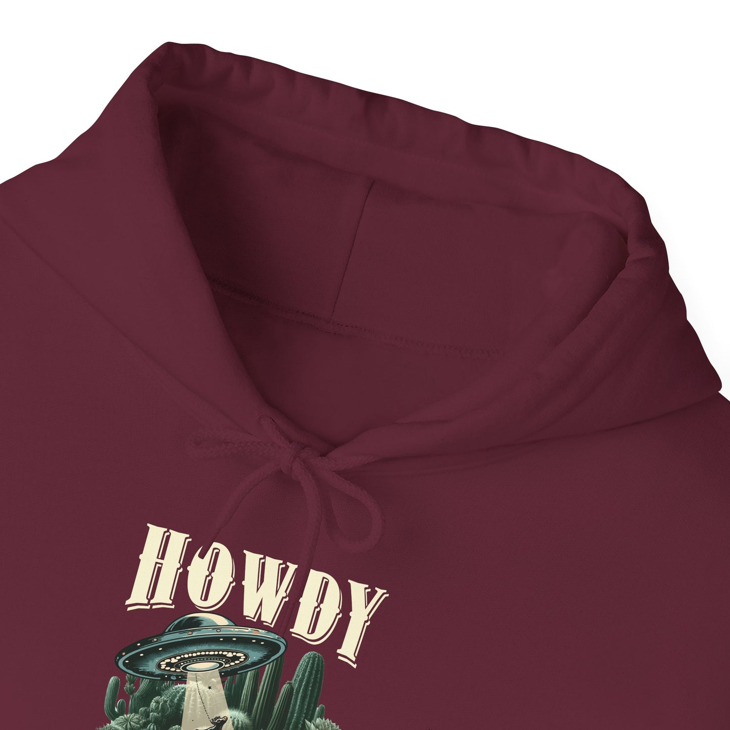 Howdy Cow Abduction Hoodie – Western UFO Rodeo Cactus Desert Texas Pullover