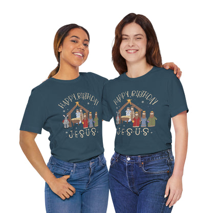 Nativity Happy Birthday Jesus Shirt – Christian Faith-Filled Christmas Tee