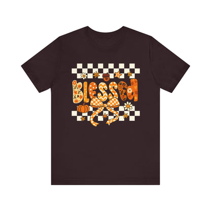 Blessed Checkerboard Pumpkin Shirt – Christian Thankful Fall Thanksgiving Tee