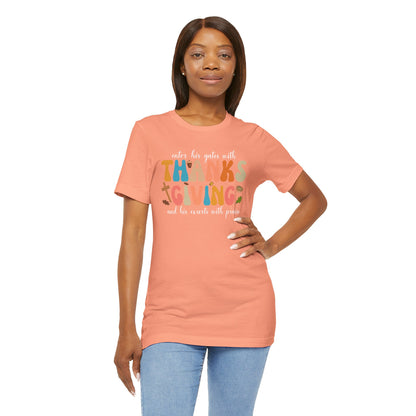 Enter His Gates with Thanksgiving Shirt – Christian Psalm 100:4 Autumn Faith Tee
