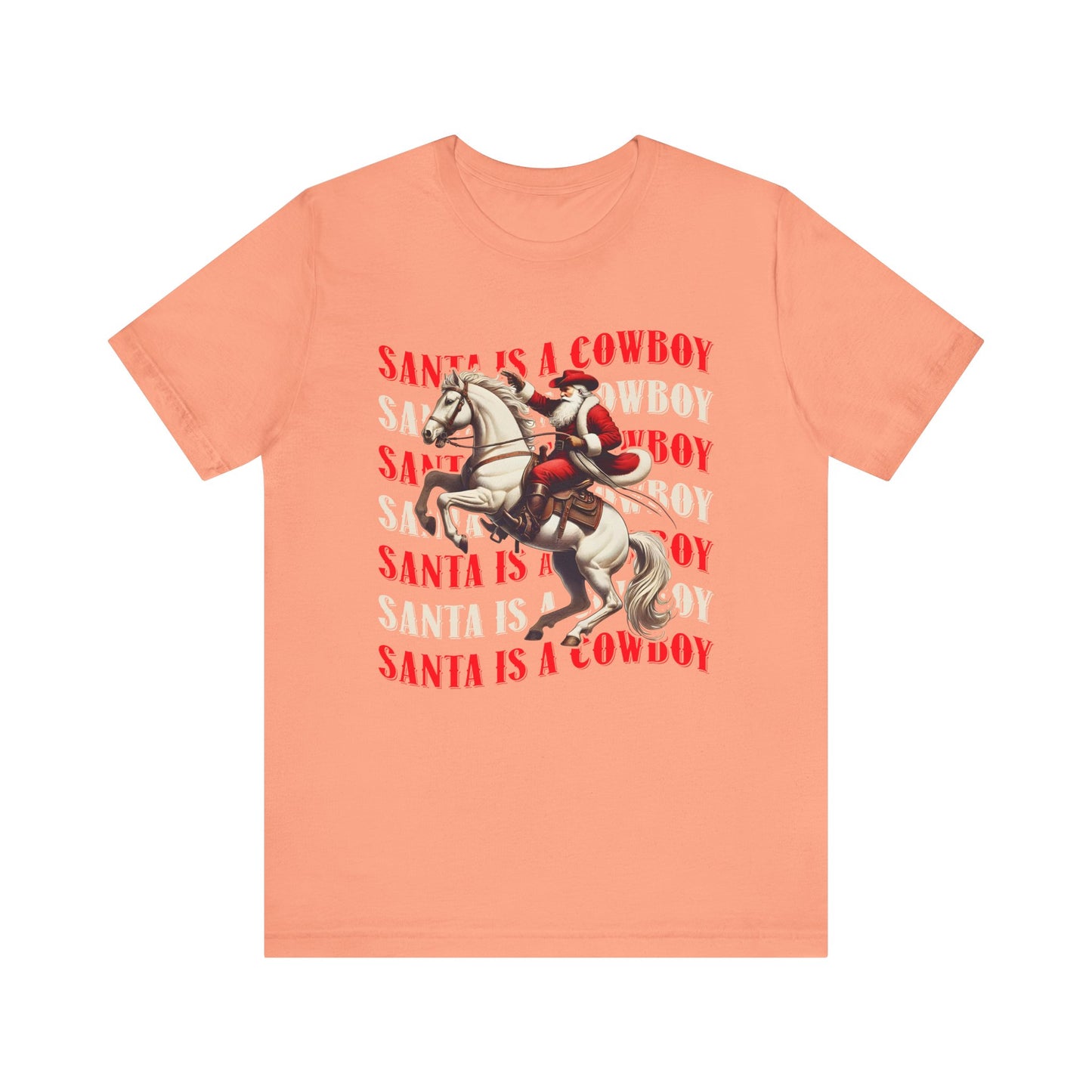 Santa Is a Cowboy Shirt – Western Christmas Tee, Texas Horseback Santa Claus