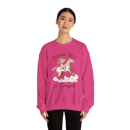 Blessed with a Cowgirl Sweatshirt – Retro Christian Western Rodeo Pullover