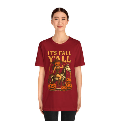 It’s Fall Y’all Shirt – Pumpkin Head Cowgirl Skeleton Horse Western Tee