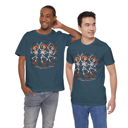 Dancing Skeleton Cowboy Western Rodeo Halloween Spooky Vibes T-Shirt