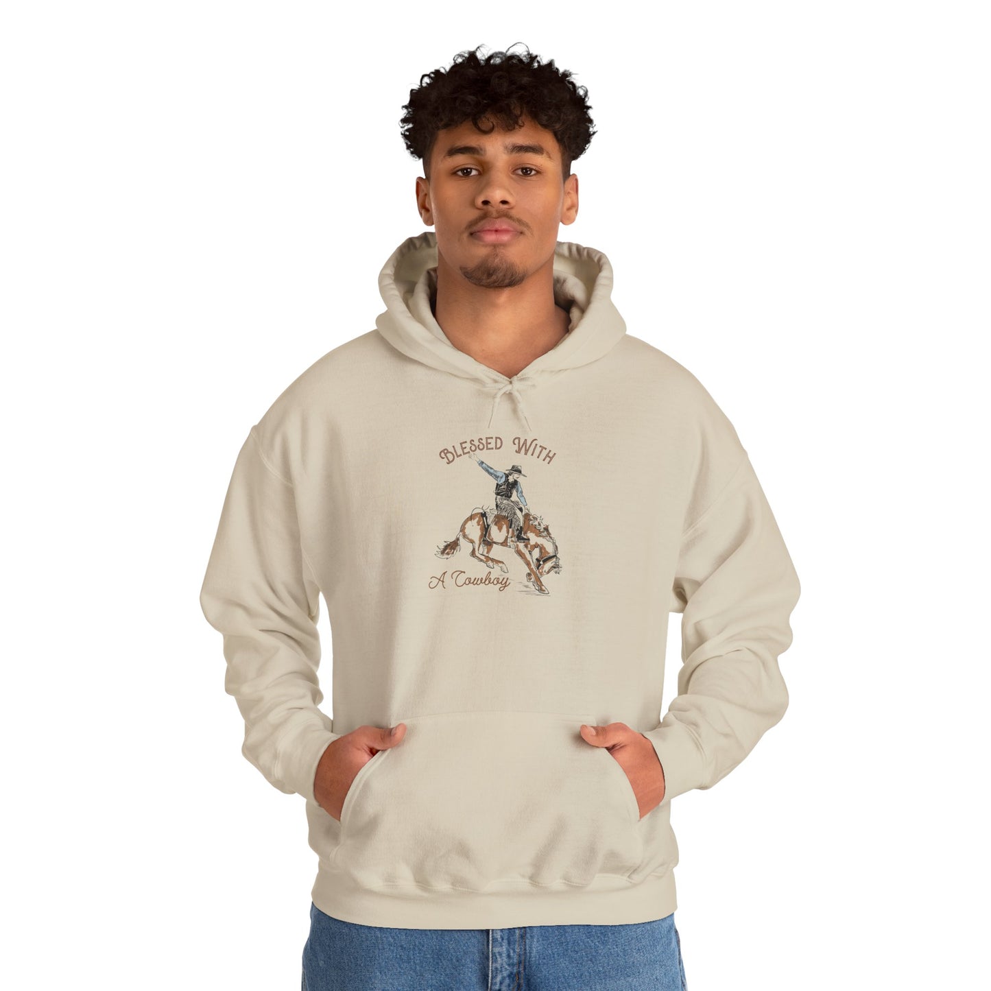 Blessed with a Cowboy Hoodie – Retro Christian Western Rodeo Country Pullover