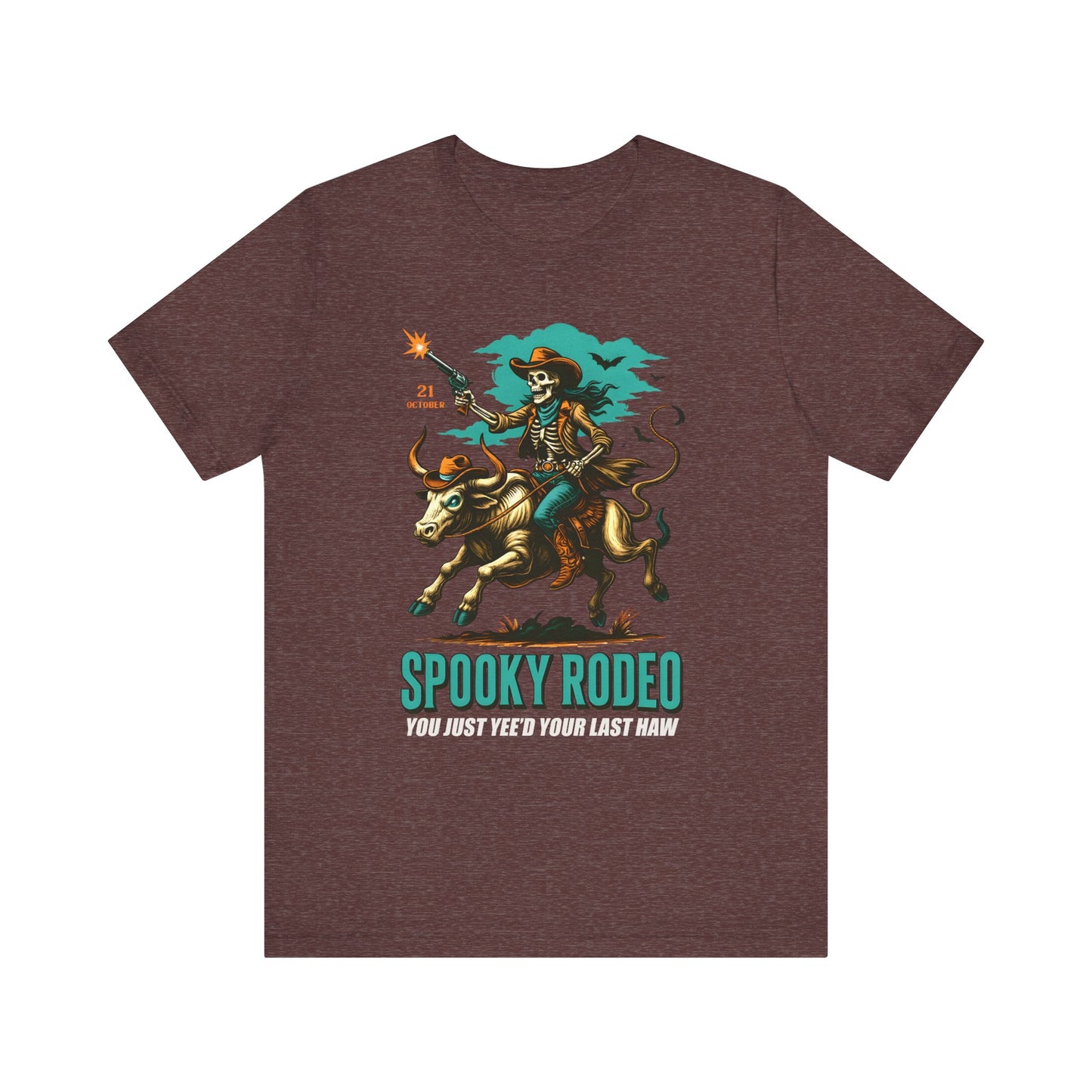 Spooky Rodeo Shirt Skeleton Cowboy Halloween Tee, Western Bull Rider Graphic for Fall