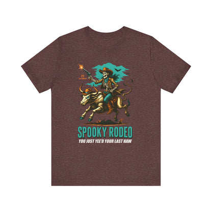 Spooky Rodeo Shirt Skeleton Cowboy Halloween Tee, Western Bull Rider Graphic for Fall
