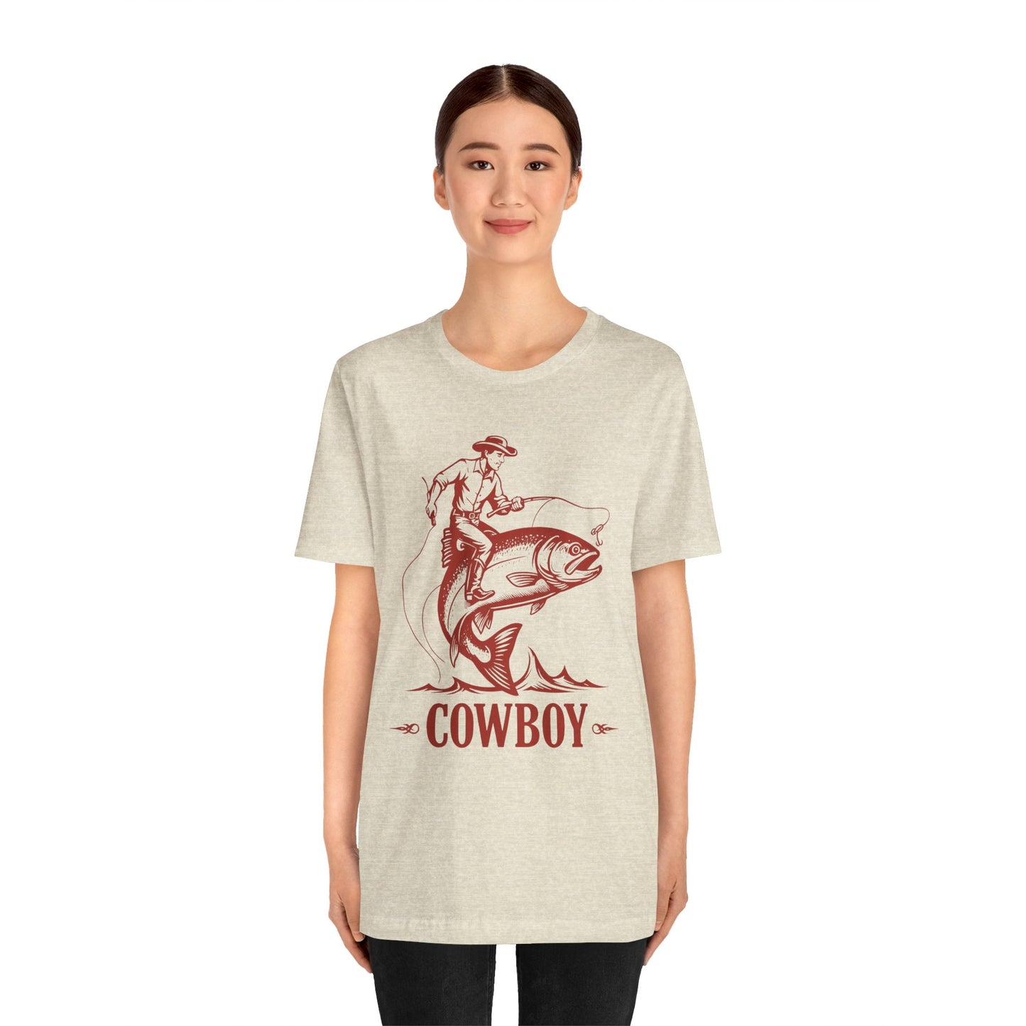 Cowboy Riding a Giant Fish Shirt – Vintage Western Fishing Rodeo Tee