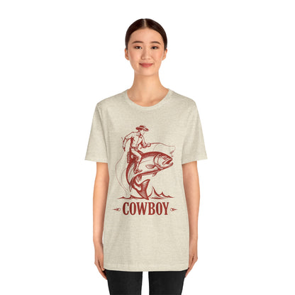Cowboy Riding a Giant Fish Shirt – Vintage Western Fishing Rodeo Tee