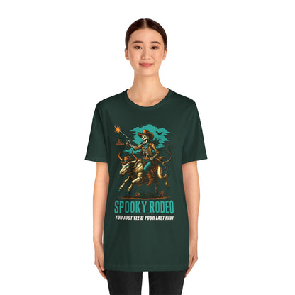 Spooky Rodeo Shirt Skeleton Cowboy Halloween Tee, Western Bull Rider Graphic for Fall