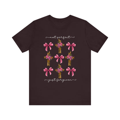 Not Perfect Just Given Shirt – Christian Coquette Bow Cross Faith Tee