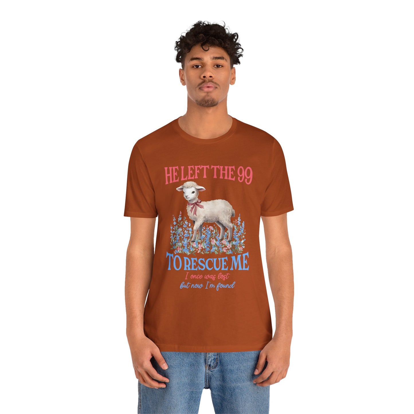 He Left the 99 to Rescue Me Shirt – Christian Lamb Flowers Faith Tee