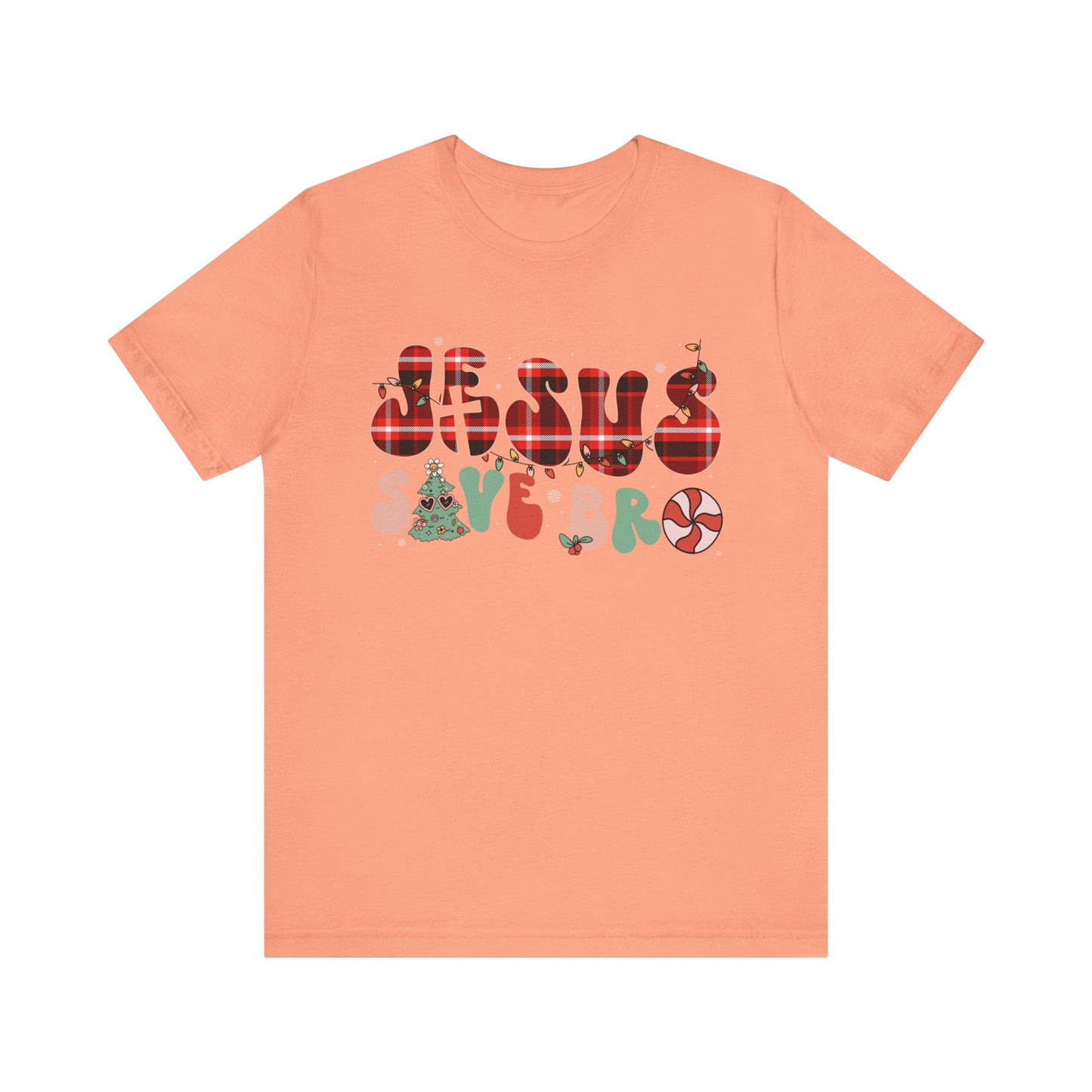 Groovy Jesus Saves Bro Shirt – Retro Red Plaid Christian Christmas Tee