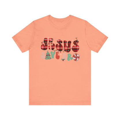Groovy Jesus Saves Bro Shirt – Retro Red Plaid Christian Christmas Tee