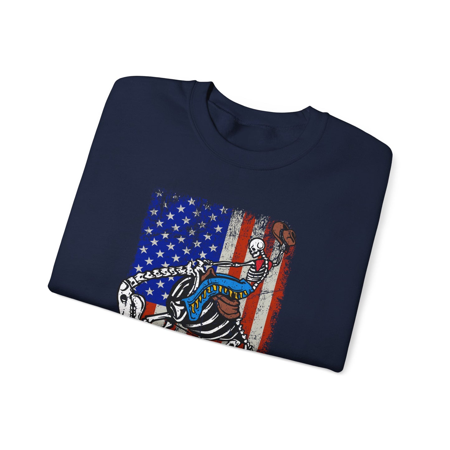US Flag Skeleton Cowboy Sweatshirt – Western Horse Rodeo Country Pullover