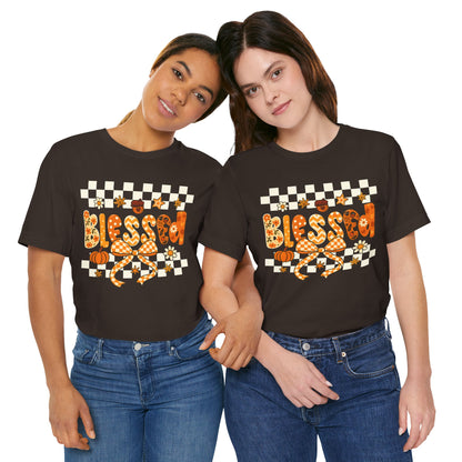 Blessed Checkerboard Pumpkin Shirt – Christian Thankful Fall Thanksgiving Tee