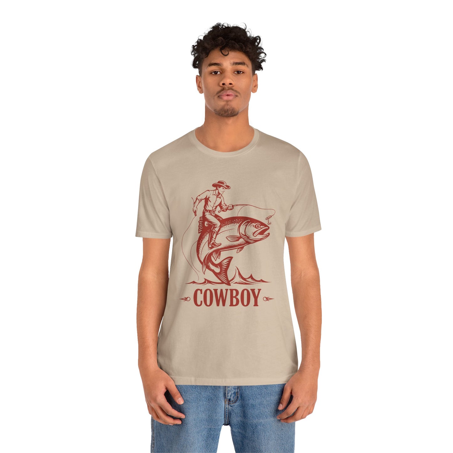 Cowboy Riding a Giant Fish Shirt – Vintage Western Fishing Rodeo Tee