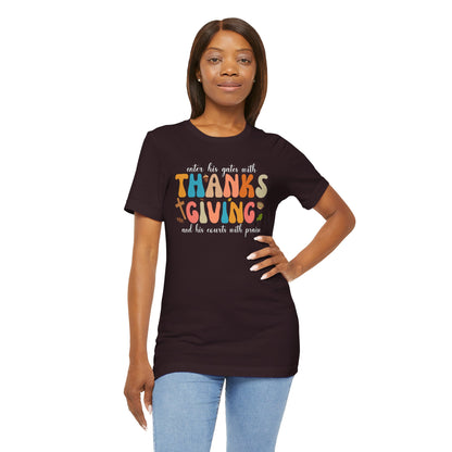 Enter His Gates with Thanksgiving Shirt – Christian Psalm 100:4 Autumn Faith Tee