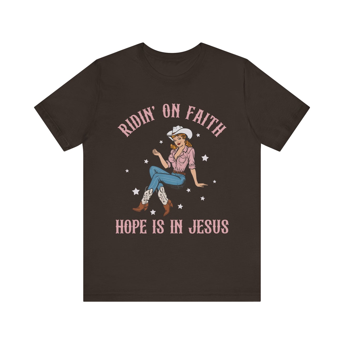 Ridin’ On Faith Shirt – Christian Cowgirl Rodeo Western Jesus Tee