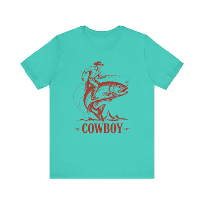 Cowboy Riding a Giant Fish Shirt – Vintage Western Fishing Rodeo Tee