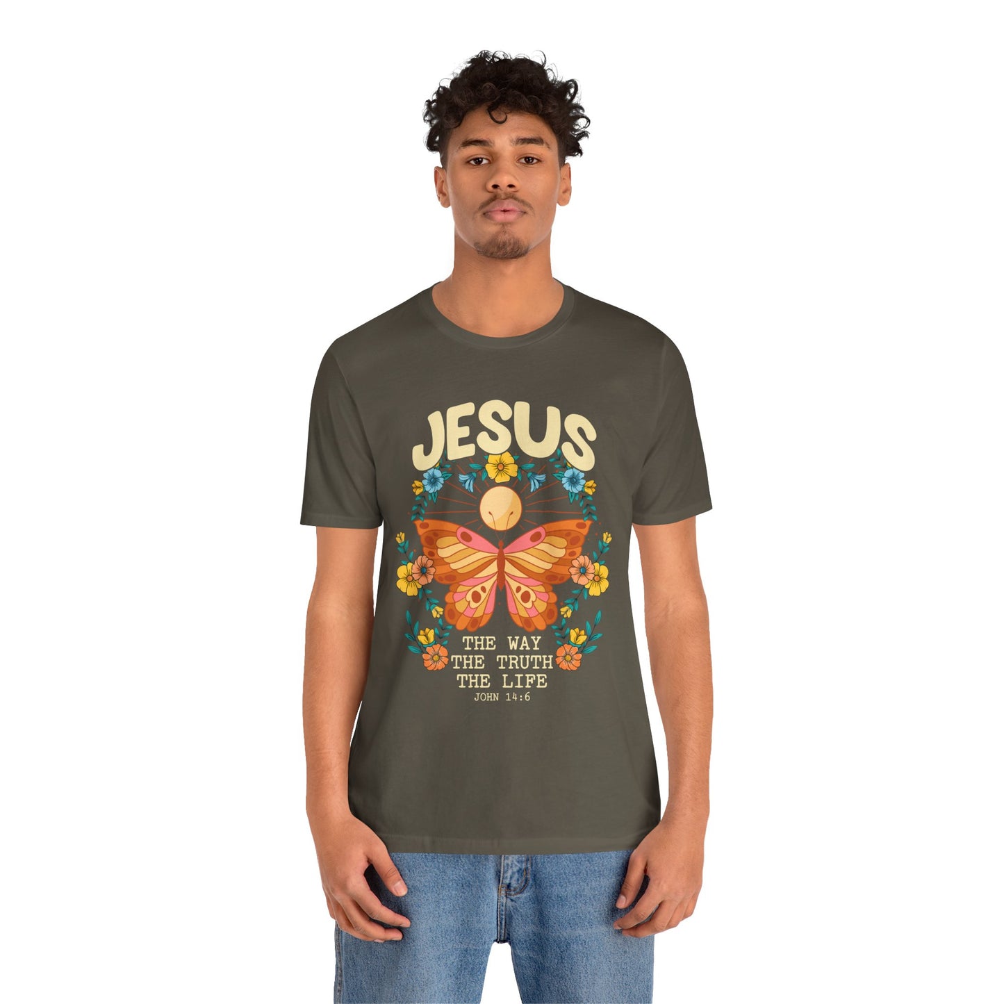 Jesus Butterfly Wildflower Shirt – John 14:6 Scripture Floral Christian Tee